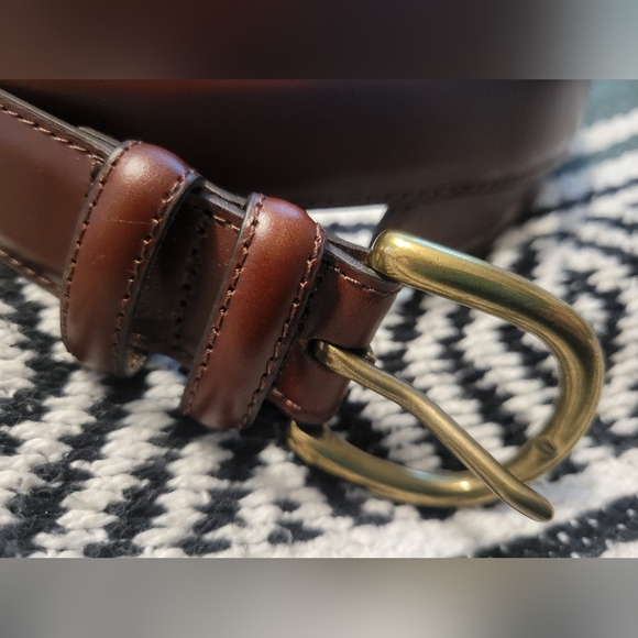 Jos A Bank Brown Italian Leather Belt Mens Sz 38 Brass Buckle Dress Work - Picture 2 of 8